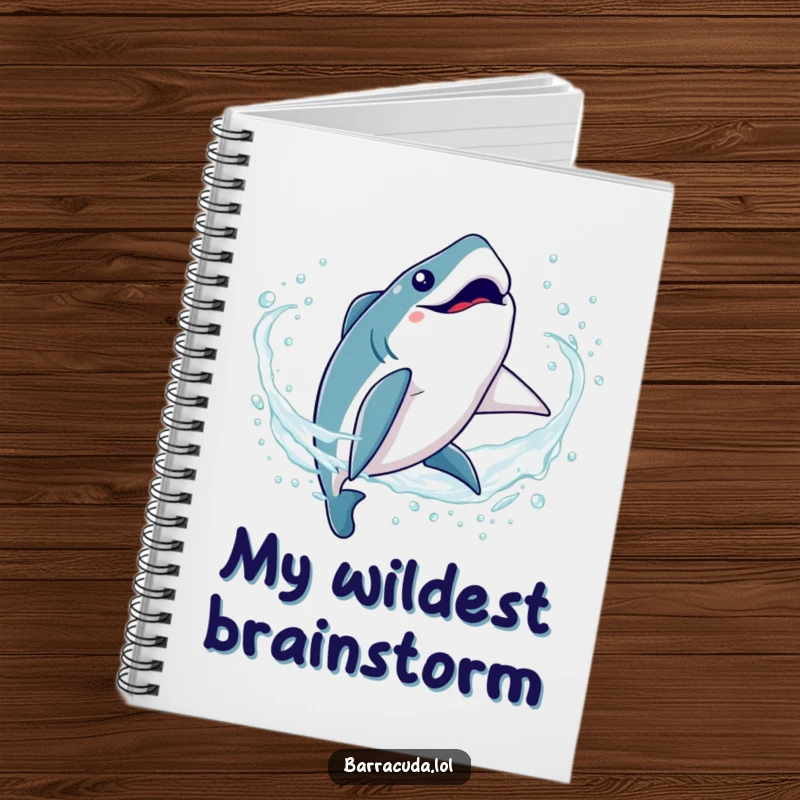 Funny Kawaii Barracuda Notebook: Cover art of a cute fish doing a silly somersault flip in sparkling water, ready for your notes.