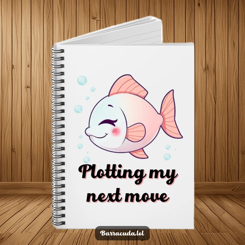 Funny fish notebook featuring a playful fish winking, surrounded by tiny bubbles, ideal for journaling and note-taking.