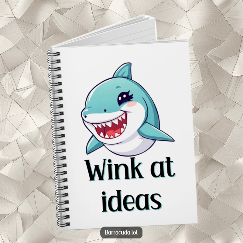 Funny barracuda notebook with a winking fish showing sharp teeth, designed for jotting down notes with a humorous edge.
