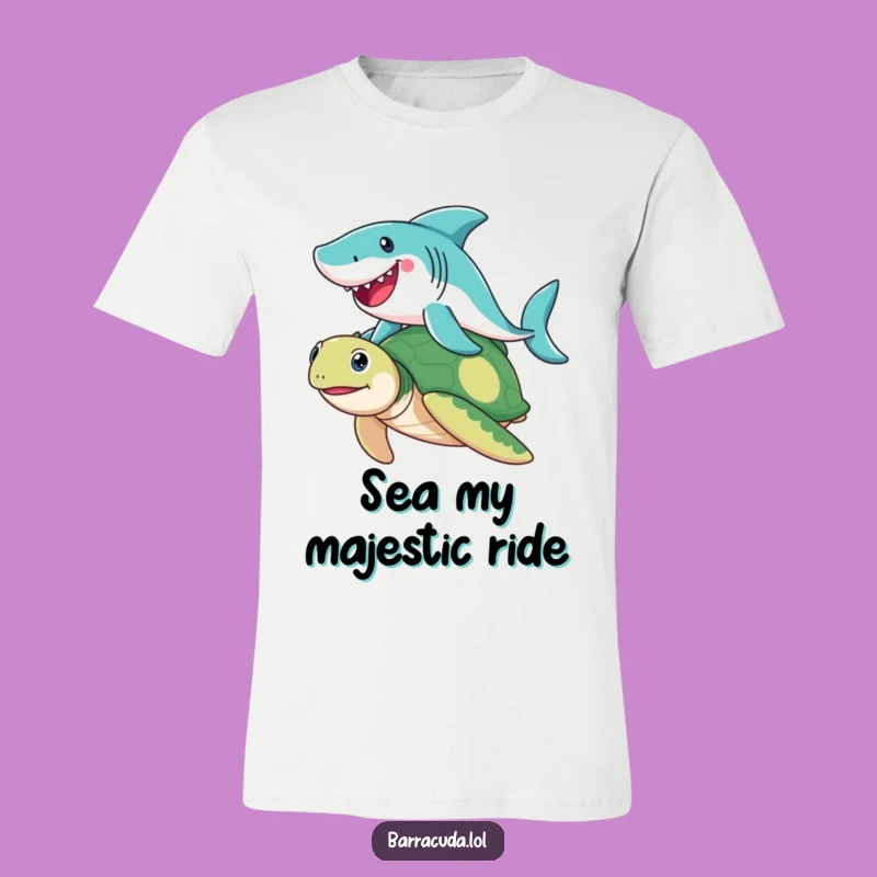 Funny Barracuda Sea Turtle Rider T-Shirt - Amazing Joyful Ocean Animal Tee