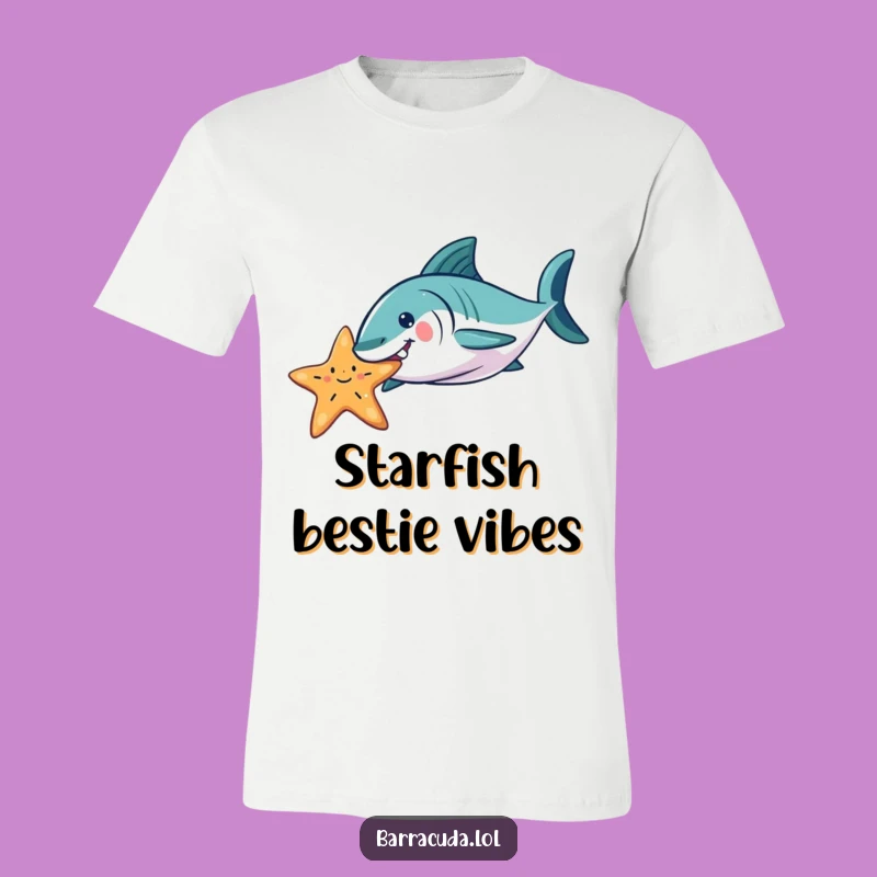 Funny Barracuda Starfish Nudge T-Shirt - Playful Ocean Pal Tee