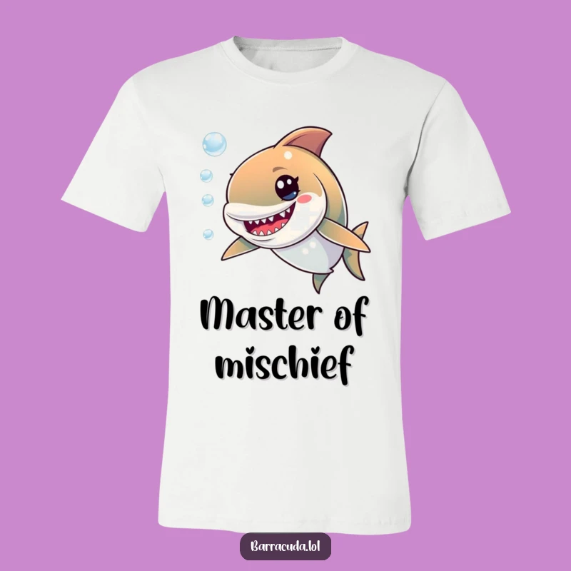 Funny Barracuda T-Shirt: Mischievous Grin Chasing Bubbles, Ideal Humorous Gift for Ocean Lovers
