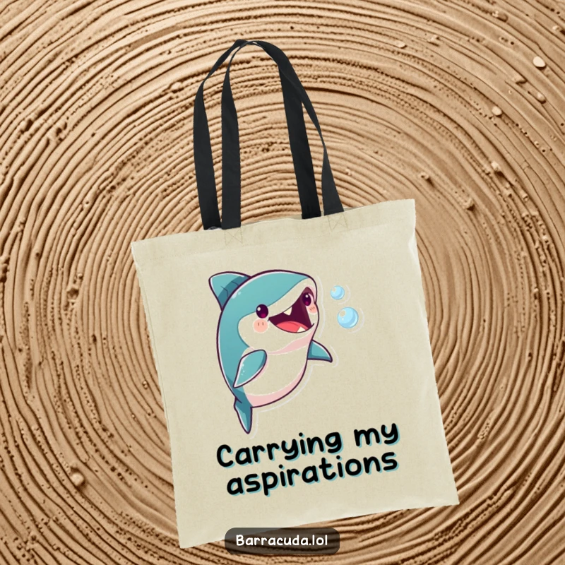 Funny barracuda character intently chasing a small, floating bubble, making this tote bag a humorous and eye-catching accessory.