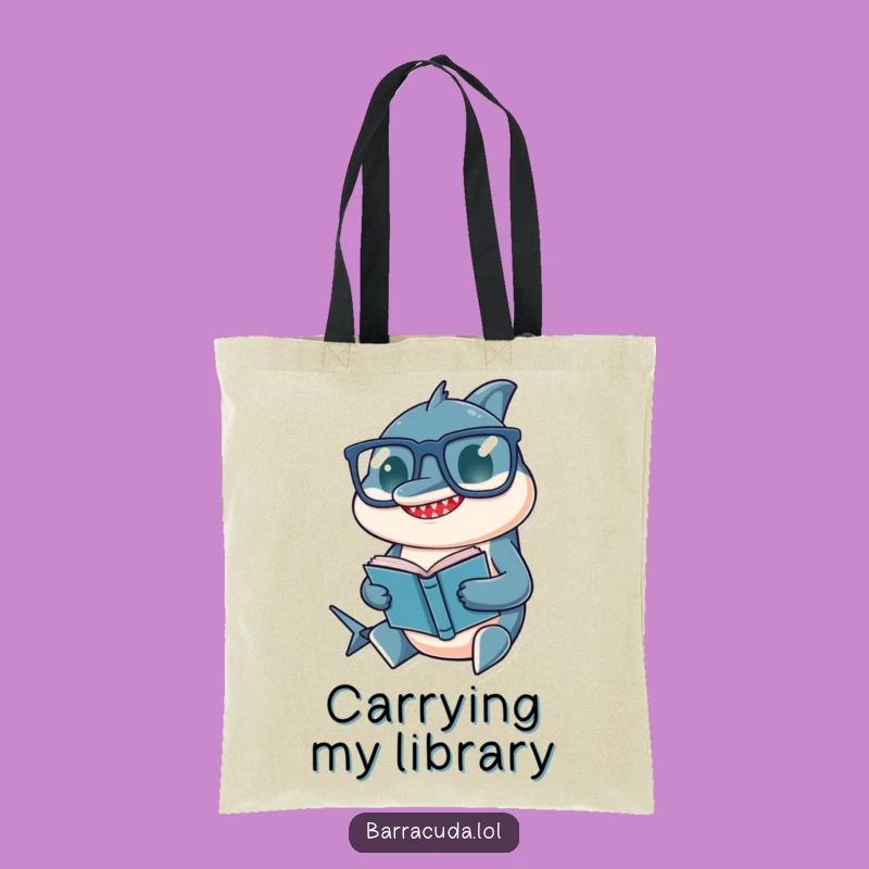Funny Barracuda Tote Bag: Bookish Fish with Glasses, Chic Scholarly Humorous Gift